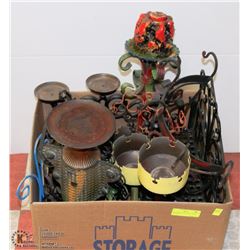 BOX OF WROUGHT IRON CANDLE HOLDERS