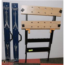 FOLDING WORK TABLE WITH PAIR OF SAWHORSES