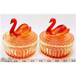 VINTAGE PAIR OF SWAN SAWTOOTHED COVERED DISHES