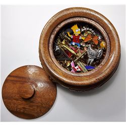 #1 - NATURAL ROUND WOODEN BOX & CONTENTS