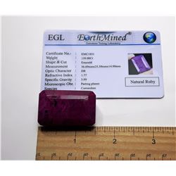 #15 -NATURAL 139 CT EMERALD CUT RUBY GEMSTONE