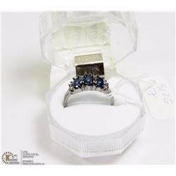 #28-BLUE SAPPHIRE & CZ  BLACK RING