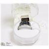 Image 1 : #28-BLUE SAPPHIRE & CZ  BLACK RING