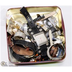 TIN FULL OF COSTUME JEWELRY & WATCHES