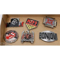 COLLECTION OF 6 ROCK BAND BELT BUCKLES