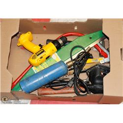 FLAT WITH PALM SANDER, DEWALT DRILL, TORCH & 5