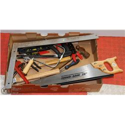 HAND TOOL LOT - INCLUDES 3 HAMMERS, 2 HACKSAWS,