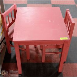 CHILDRENS WOOD TABLE & 2 CHAIRS