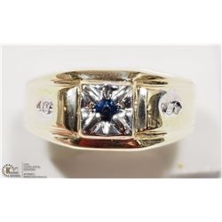 10K YELLOW GOLD SAPPHIRE & DIAMOND MEN'S RING