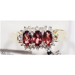 10K YELLOW GOLD GARNET & DIAMOND RING SIZE 8
