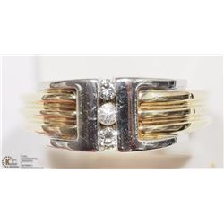 10K YELLOW GOLD 3 DIAMOND HEAVY MEN'S RING