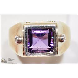 14K YELLOW GOLD AMETHYST & DIAMOND MEN'S RING