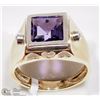 Image 2 : 14K YELLOW GOLD AMETHYST & DIAMOND MEN'S RING