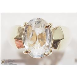 10K YELLOW GOLD LARGE WHITE SAPPHIRE RING