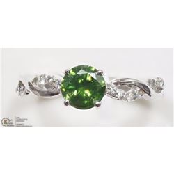 14K WHITE GOLD GREEN & WHITE DIAMOND RING