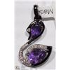 Image 1 : 14K WHITE GOLD RHODIUM AMETHYST & DIAMOND PENDANT
