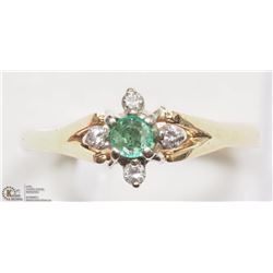 14K YELLOW GOLD EMERALD & DIAMOND RING