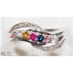 10K WHITE GOLD GEMSTONES & DIAMOND RING