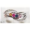 Image 1 : 10K WHITE GOLD GEMSTONES & DIAMOND RING