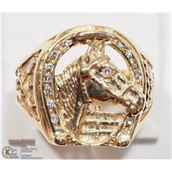 10K YELLOW GOLD DIAMOND EQUESTRIAN MEN'S RING