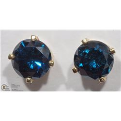 14K YELLOW GOLD BLUE DIAMOND STUD EARRINGS