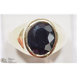 10K WHITE GOLD SAPPHIRE SOLITAIRE MEN'S RING