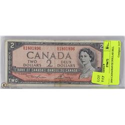 1954 CANADIAN $2 DOLLAR BILL
