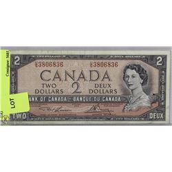 1954 CANADA $2 DOLLAR BILL