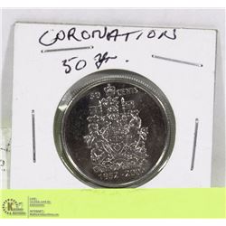 50 YEAR COMMEMORATIVE CORONATION 50 CENT COIN