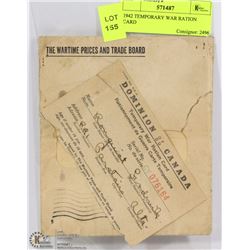 1942 TEMPORARY WAR RATION CARD