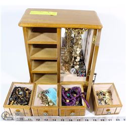 WOOD JEWELLERY BOX W/ETCHED GLASS &