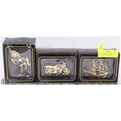 SET OF 3 ORNAMENTS 24K GOLD PLATED WITH SWAROVSKI