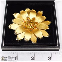 ESTATE AMBER RHINESTONE FLOWER BROOCH