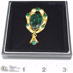 VINTAGE ESTATE GREEN  RHINESTONE BROOCH