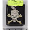 Image 1 : RHINESTONE SKULL & CROSSBONE PENDANT & 34" CHAIN