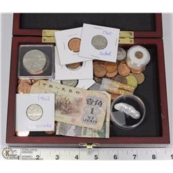 ESTATE WOOD BOX FULL OF COLLECTIBLE