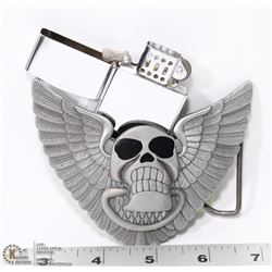 SKULL BELT BUCKLE WITH ZIPPO STYLE LIGHTER