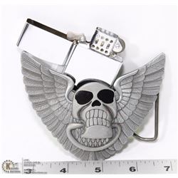 SKULL BELT BUCKLE WITH ZIPPO STYLE LIGHTER