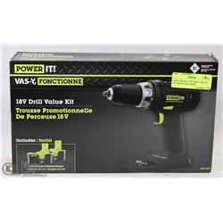 NEW POWER IT 18V DRILL VALUE KIT WITH 2 BATTERIES