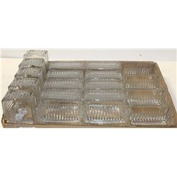 BOX OF GLASS SUGAR CADDYS