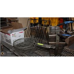 LOWER SHELF CONTENTS- 2 DEEPFRYER BASKETS + MENU