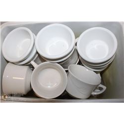 COOLER FULL OF CUPS, MUGS AND DIP BOWLS