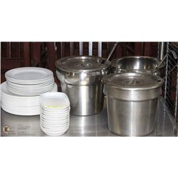 LOT OF 3 SOUP INSERTS WITH LADELS, DISHES