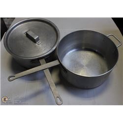 LOT OF 2 LARGE ALUMINUM POTS WITH HANDLES AND ONE