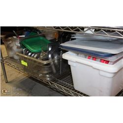 SHELF OF ASSORTED KITCHEN UTENSILS, INSERTS AND