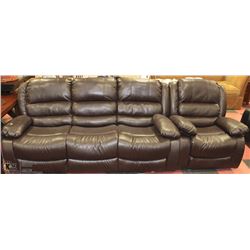 SHOWHOME BROWN LEATHERETTE RECLINING SOFA AND