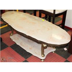 LARGE MARBLE AND BRASS COFFEE TABLE, MARBLE TOP