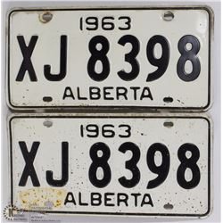 MATCHING 1963 ALBERTA LICENSE PLATES FRONT & BACK