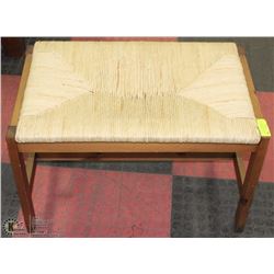WOOD AND WICKER STOOL 26" LENGTHX16"WIDE AND 17"H