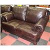 Image 2 : ESTATE BROWN LEATHER NAILHEAD SOFA &